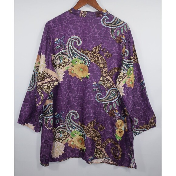 Poeme Citron Silk Blend Tunic Top 2X Purple Paisley Floral Asian Art To Wear - Picture 2 of 9